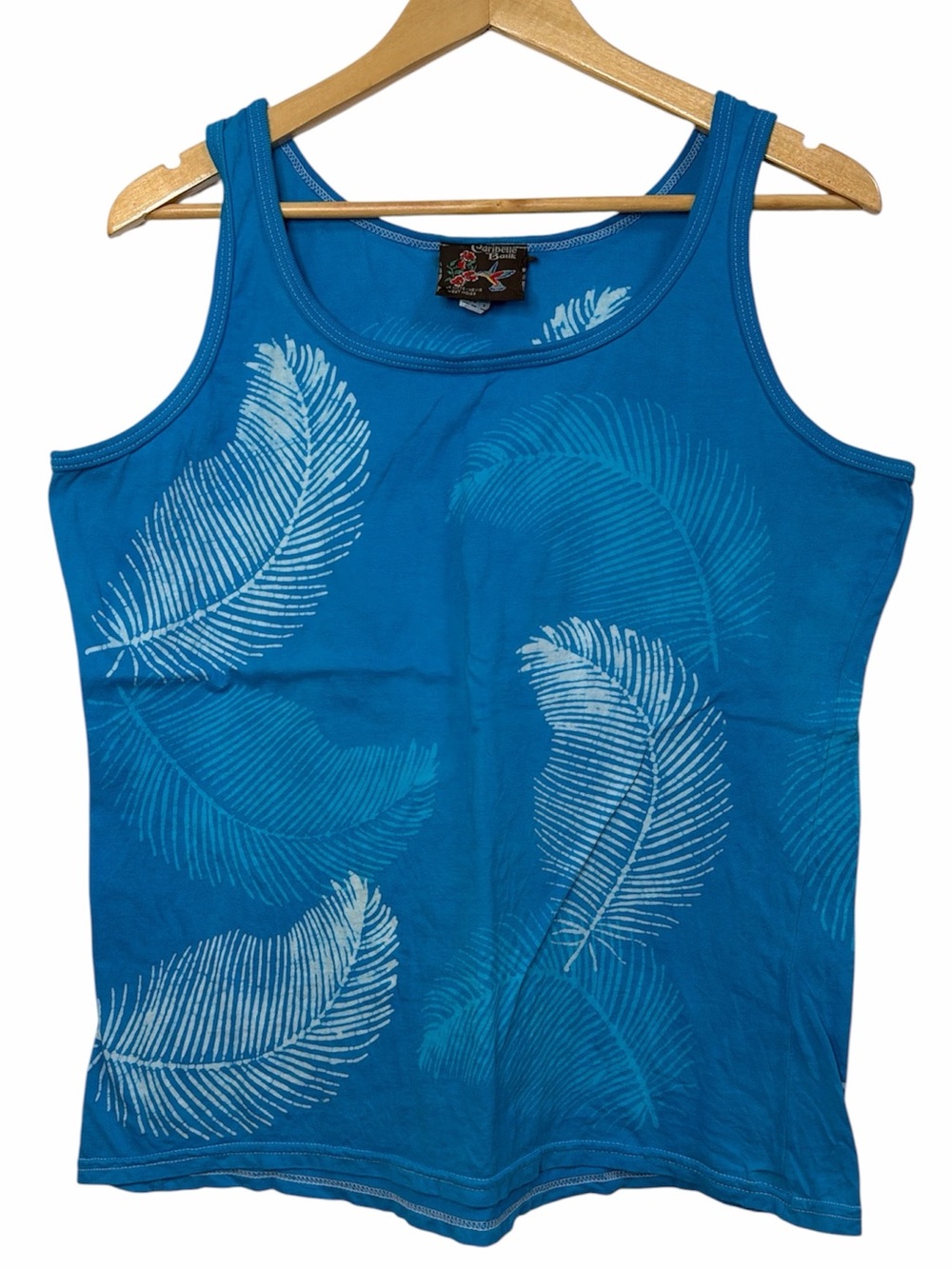 Caribelle Batik Blue Feather Print Tank Top Women’s Large